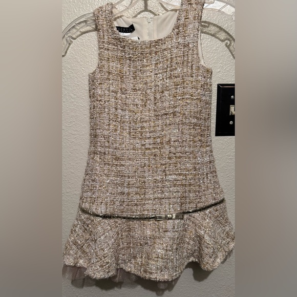 Biscotti Collection Girls Dress - Beige w/hints of gold/Pink Tulle / Size 5 Biscotti Collection Girls Dress - Beige w/hints of gold/Pink Tulle / Size 5